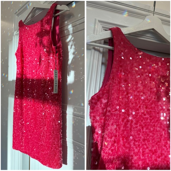 NWT JAY GODFREY HOT PINK SEQUIN MINI DRESS BARBIE 2 - Picture 1 of 8